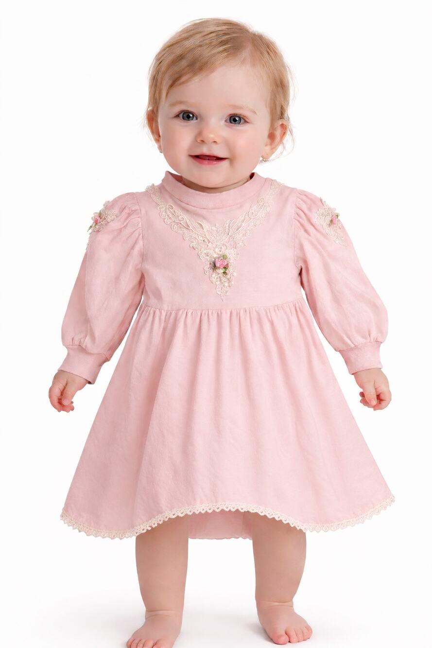1990s Sweet Baby Jess Pink Lace Baby Cotton Dress 12M USA Made
